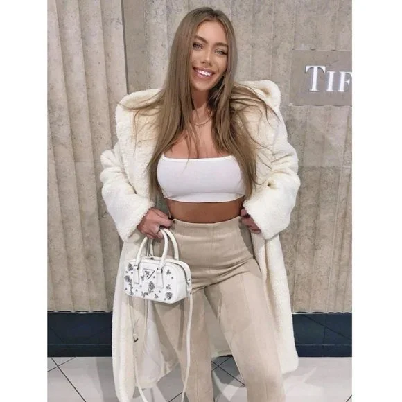 1 DAY SALE! Long Sleeve Hoodie Hooded Long Maxi Borg Teddy Bear Fur Coat - Picture 9 of 15